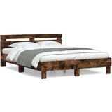 vidaXL Posteljni okvir z vzglavjem dimljen hrast 140x200 cm inž. les | Shoptok.si