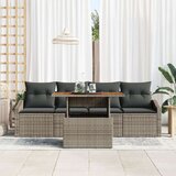 vidaXL 5-delni set vrtne jedilne garniture z blazinami siva poli ratan akacija | Shoptok.si