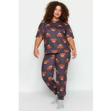 Trendyol Curve Gray Teddy Bear Pattern Knitted Pajamas Set Cene