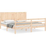 Maison Chic Posteljni Okvir - Dvoposteljna postelja z vzglavjem trden les, (22080523) | Shoptok.si