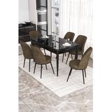 Hanah home trpezarijski set Via, sto na razvlačenje i 6 stolica, ploča u dekoru crnog mermera, braon tkanina Jerry | Eponuda.com