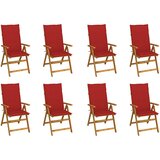  Sklopive stolice s jastucima 8 kom. Masivno bagremovo drvo Crvena 120 x 50 x 3 cm | shoptok.hr