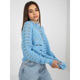 Fashion Hunters Light blue openwork oversize sweater with wool Cene