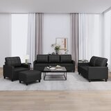 vidaXL Sedežna garnitura 4-delna z blazinami črno umetno usnje | Shoptok.si