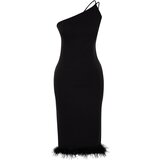 Trendyol Black Fitted Elegant Evening Dress with Woven Otriches Cene