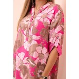 Kesi Włoski Women's cotton shirt with 3/4 roll up sleeve with button and pocket fuchsia | shoptok.hr