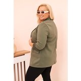 Kesi Włoski Plus Size women's viscose blazer with long sleeves and collar khaki | Shoptok.si