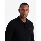 Ombre Structured men's polo longsleeve with patch - black | Shoptok.si