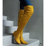 Gemre Yellow eco-suede knee-high block heel boots Alane | Shoptok.si