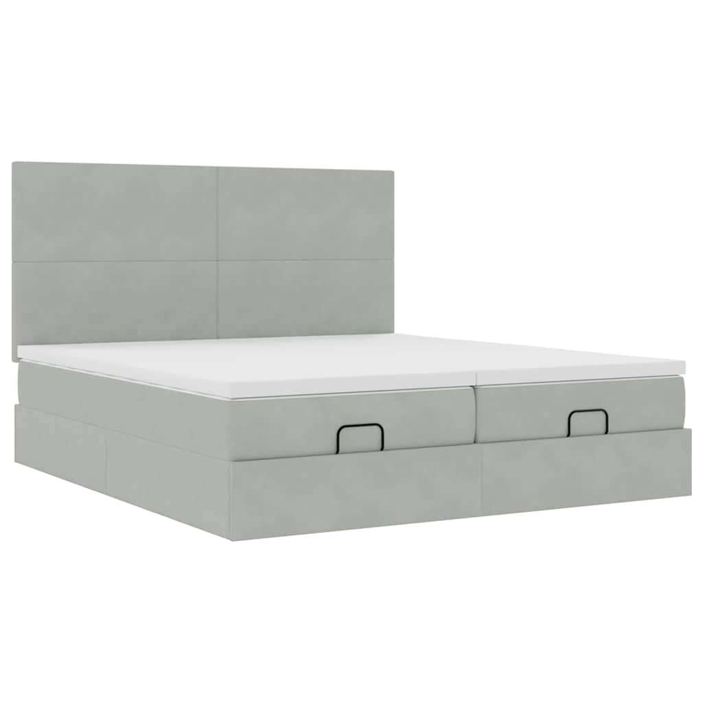 vidaXL Otomanski posteljni okvir z vzmetnicami siv 200x200cm žamet | Shoptok.si
