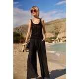 Marisse Viscose Wide-Leg Trousers, Black Cene