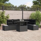 vidaXL vrtna sofa set set s 6 deli črna ratan, poliester, jeklo Cene