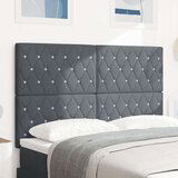 vidaXL vzglavje s kristalnim gumbom, tufted, temno sivo, 160 cm, žamet | Shoptok.si