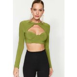 Trendyol Green Knitted Blouse with Chest Cup Window/ Cut Out Detailed Cene