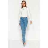 Trendyol Blue Pocket Detailed High Waist Straight Jeans Cene