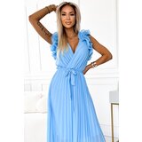 numoco basic Pleated chiffon midi dress with a neckline and delicate ruffles Numoco | Shoptok.si