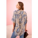 Kesi Włoski Women's cotton blouse with decorative print and rolled-up sleeves fango | Shoptok.si