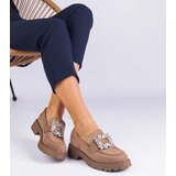 Gemre Beige women's eco-suede loafers with elegant decoration Peletino | ePonuda.com