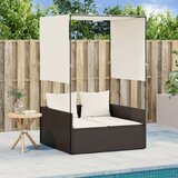 Maison Chic Dvojni Ležalnik - Sončna ležalnik s streho in zavesami rjav poli ratan, (22043138) | Shoptok.si