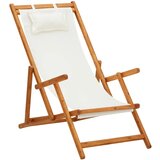 The Living Store Zložljiv stol za na plažo trden evkaliptusov les in krem blago - Stol Za Na Plažo, (21485446) Cene