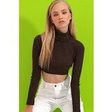 Trend Alaçatı Stili Women's Brown Turtleneck Corduroy Basic Crop Body Blouse | Shoptok.si