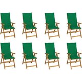 Sklopive stolice s jastucima 8 kom. Masivno bagremovo drvo Zelena 120 x 50 x 3 cm | shoptok.hr