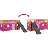 vidaXL Otroški pograd z zavesami roza 80x200 cm trdna borovina | Shoptok.si