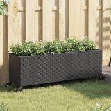 vidaXL Vrtno korito s kolesi in 3 lonci črna 107x32x38 cm poli ratan Cene