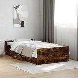 Maison Chic Posteljni okvir - Enojna postelja - Postelja za odrasle s predali dimljen hrast 90x200 cm inž. les, (21697193) | Shoptok.si