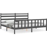 The Living Store Posteljni okvir z vzglavjem siv 200x200 cm trden les - Posteljni Okvir, (21530914) | Shoptok.si