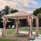 Taberna Metalna Gazebo tenda 3x3 bež sa duplim krovom i zavesama Melani | ePonuda.com