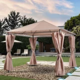 metalna gazebo tenda 3x3 bež sa duplim krovom i zavesama melani