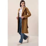 By Saygı Double-breasted Collar Waist Belted With Pockets, Lined Stamp Coat Camel. | shoptok.hr