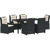  7-dijelni set za objedovanje u vrtu od crnog poliratana vrtni stol Crn 160x80x73 cm s kaljenim staklom | shoptok.hr