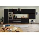 Respekta Premium Kuhinjski komplet Lorena (Širina: 445 cm, Crne boje, Visokog sjaja, Dekoracija radne ploče: Izgled drva, S električnim uređajima) | shoptok.hr