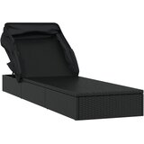 LEŽAJ za sunčanje sklopivi krov crni 213 x 63 x 97 cm poliratan | shoptok.hr