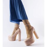 Gemre Beige patent pumps on a high block heel Colle | shoptok.hr