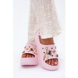 Boto Women's Foam Slippers On Massive Platform With Golden Decorations Pink Ivoriel | shoptok.hr