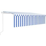 vidaXL Avtomatska tenda s senčilom LED + senzor 5x3 m modra in bela | Shoptok.si