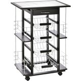 HOMCOM Prostorsko varčen kuhinjski voziček z 1 predalom, 4 izvlečnimi košarami in 4 policami, borov les in kovina, 57x37x83cm, (20745244) | Shoptok.si