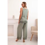 Kesi Włoski Women's set made of viscose, top with wide straps and wide-leg pants khaki | shoptok.hr