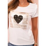 Kesi Women's cotton blouse with ruffles and a heart made of studs white | shoptok.hr