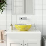 vidaXL Nadpultni umivalnik bel in rumen okrogel Φ41x14 cm keramika | Shoptok.si