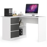 AKORD B16 Kotna Pisalna Miza, Leva Izvedba, Bela/Siva, (5000332952) | Shoptok.si