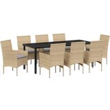  Vrtna garnitura - 9-dijelni vrtni blagovaonski set s jastučićima Bež poli ratan Vrtni stol Crni 200x80x73 cm Temperirano staklo | shoptok.hr