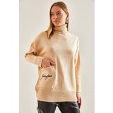 Bianco Lucci Women's Turtleneck Pocket Embroidery Embroidered Knitwear Sweater Cene