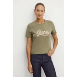 Guess Bombažna kratka majica GLITTERY ženska, zelena barva, W4YI09 JA914