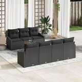 vidaXL 8 delni vrtni kavč set z blazinami Črn Poli Ratan Akacija, (22092235) | Shoptok.si