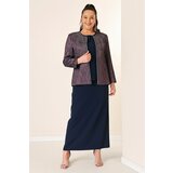 By Saygı Plus Size 3 Set With Inner Sleeveless Blouse Bead Detailed Jacquard Jacket Long Skirt Lined Cene