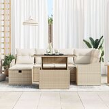 vidaXL Vrtna sedežna garnitura z blazino 7 pcs Bež Poly ratan | Shoptok.si